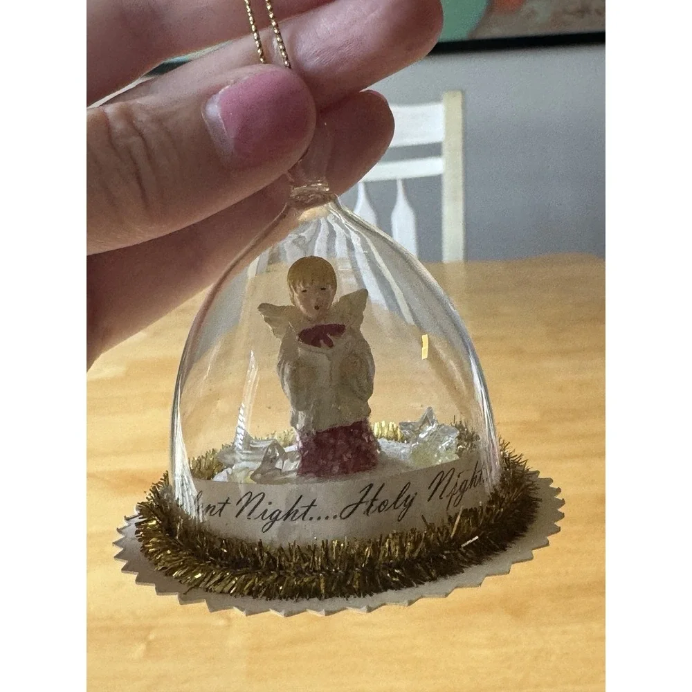 Vintage Glass Bell Diorama Ornament Choir Boy Silent Night Snow Scene 3 In